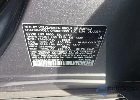 2021 Volkswagen Atlas Cross Sport 3.6L V6 Se W/Technology from USA, damaged, VIN 1V2WE2CA4MC238528